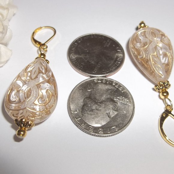 Gold & Clear Statement Earrings Set Teardrop Fashion Accessory Dangly Pair 6241 - Picture 3 of 9